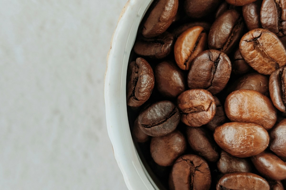 Roasted coffee beans cooling in the tray